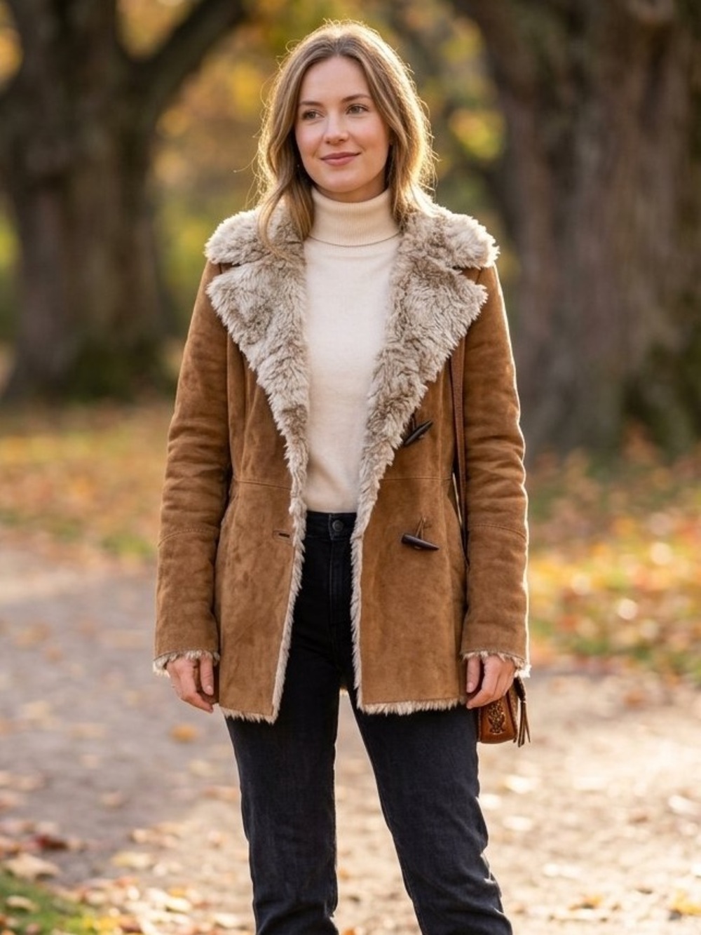 NEW Genuine Suede, Faux Shearling-Trim Toggle Jacket